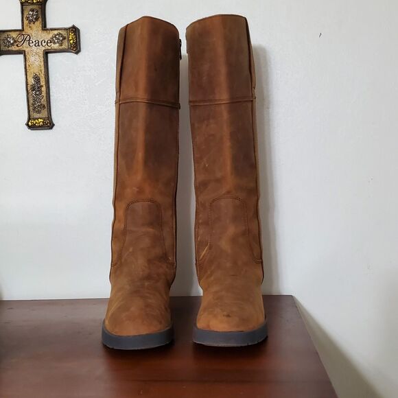 Timberland Graceyn Womens 7.5 Waterproof Tall Boot Side Zip Leather Distressed - Picture 13 of 14